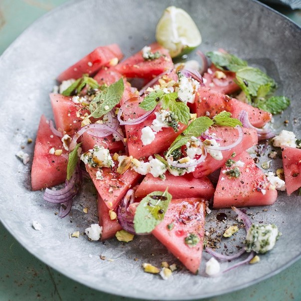 Salade watermeloen recept met feta en munt